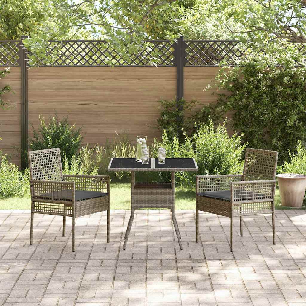 Garden Dining Set 3 Pcs Grey Poly Rattan