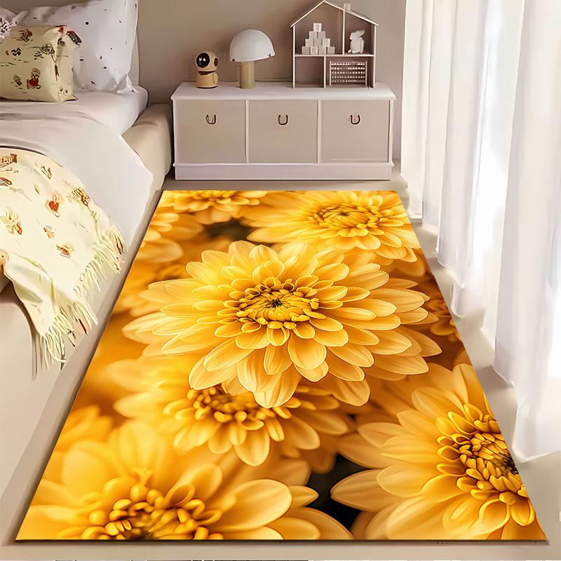 Golden Floral Pattern Carpet Suitable As a Non-slip Mat for the Living Room or Bedroom Sofa