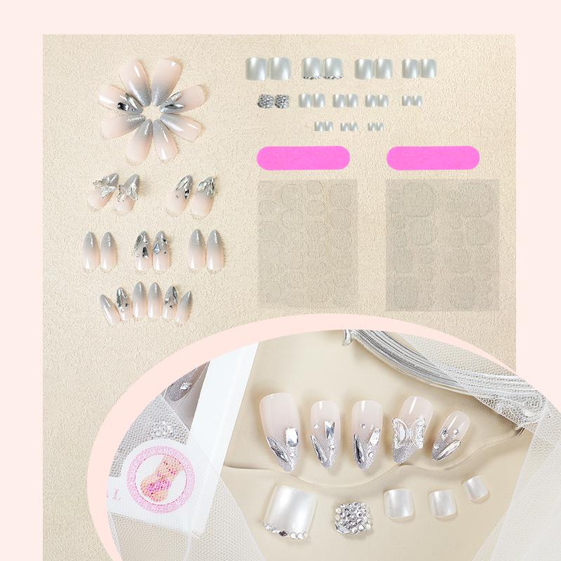 

Handmade Crystal Butterfly French-Style Nail Tips Set