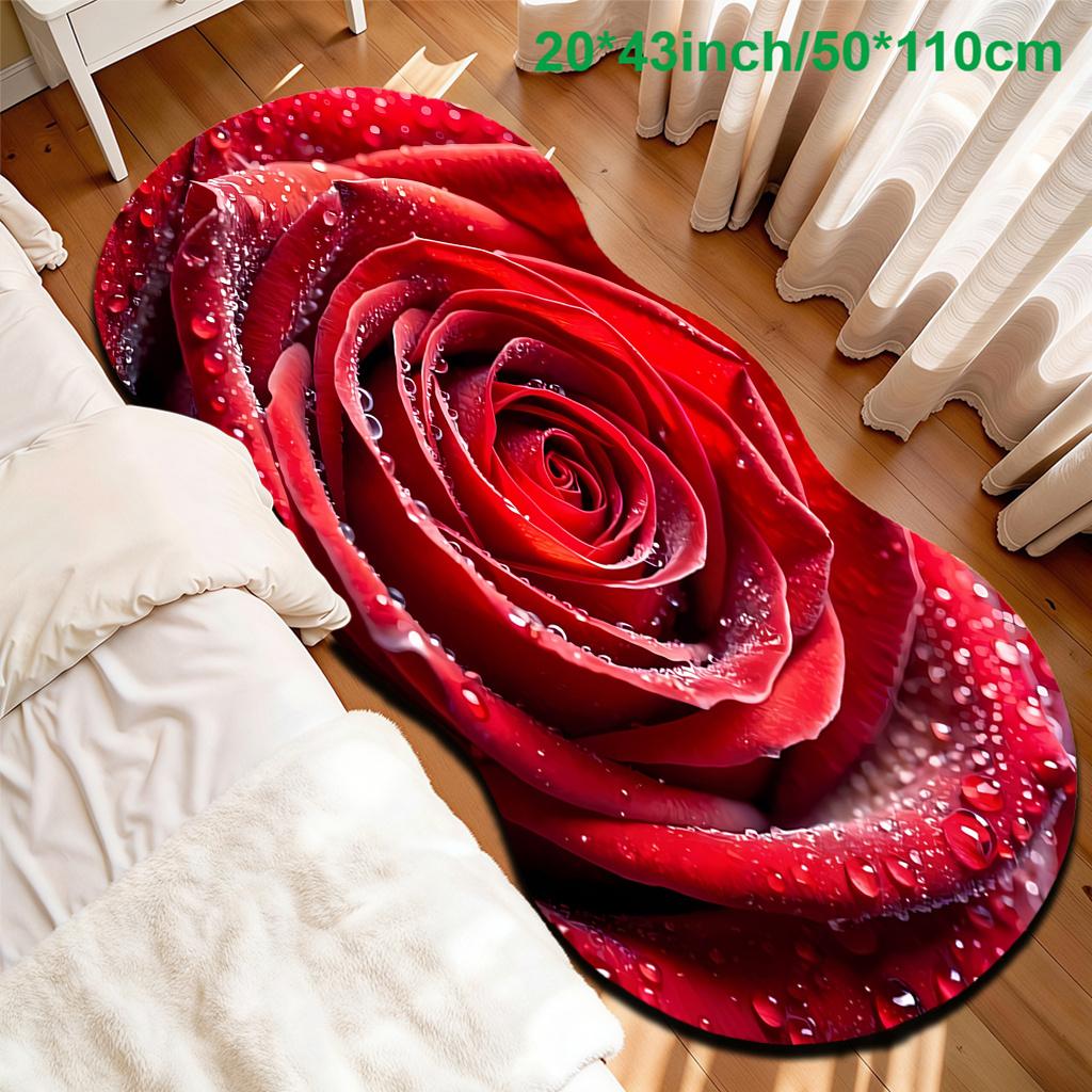 1pc Luxury Red Rose Carpet, Durable Non-Slip Washable Indoor Rug For All Seasons, Halloween Thanksgiving Christmas Decor