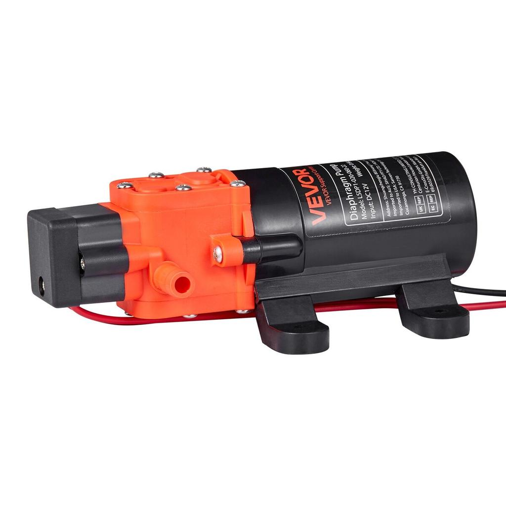 Water Pressure Pump, 12V DC 1.2 GPM (4.5 L/min), 2-Chamber Self-Priming Diaphragm Water Pump with 2 Hose Clamps, 80 PSI Max Pressure, Quiet Operation,