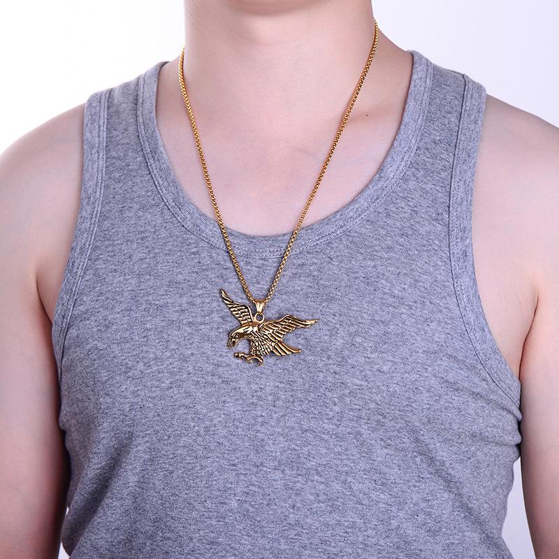 Titanium Steel Necklace, Titanium Steel Men's Eagle Wing Pendant, European and American Fashion Accessories
