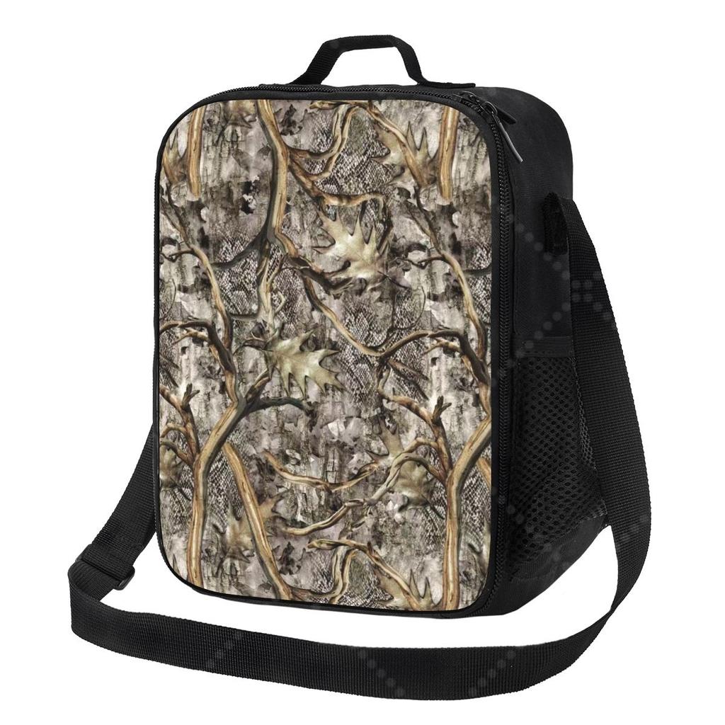 Camouflage Hunting Lunch Bag with Adjustable Shoulder Strap Reusable Thermal Bento Tote for Work Picnic Beach
