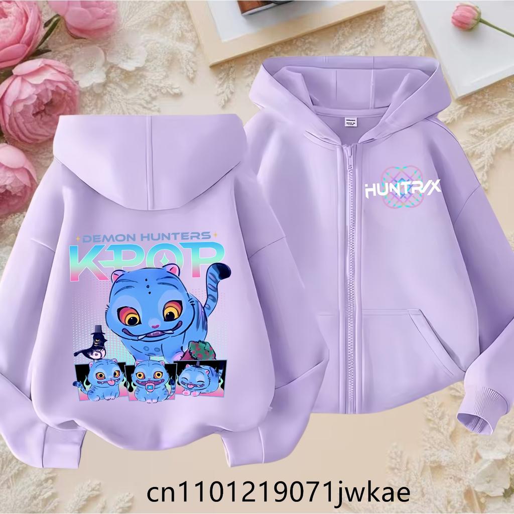 2025 New Purple Jacket Boys' and Girls' Sportswear Children's Top Hoodie KPop Devil Hunter Zipper Hoodie