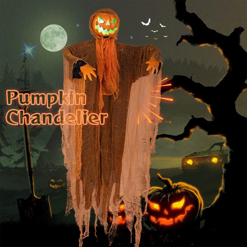Glowing Jack-o'-lantern Hanging Specter Ornament, Ragged Gauze Halloween Hanging Decor for Window Garden Party Horror Scene