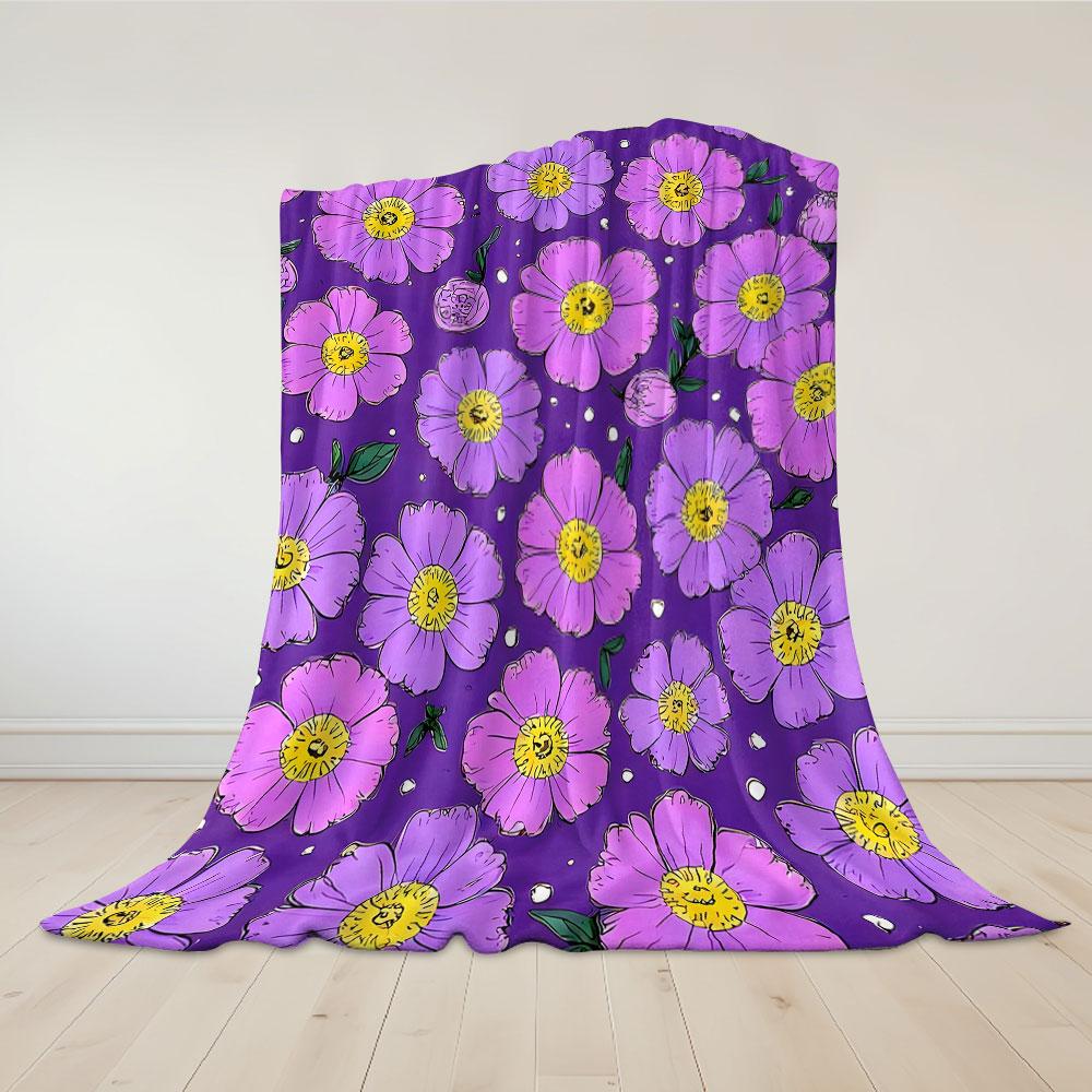 Purple Daisy Floral Flannel Blanket Warm Soft Halloween Christmas Decorative Couch Warm Cozy All-Season Gift