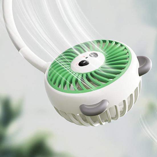 Hanging Neck Fan with Dual Adjustable Panda Heads 3-Speed Wind Cooling Hands-Free Hanging Design USB Rechargeable Sports Cooling Neck Fan