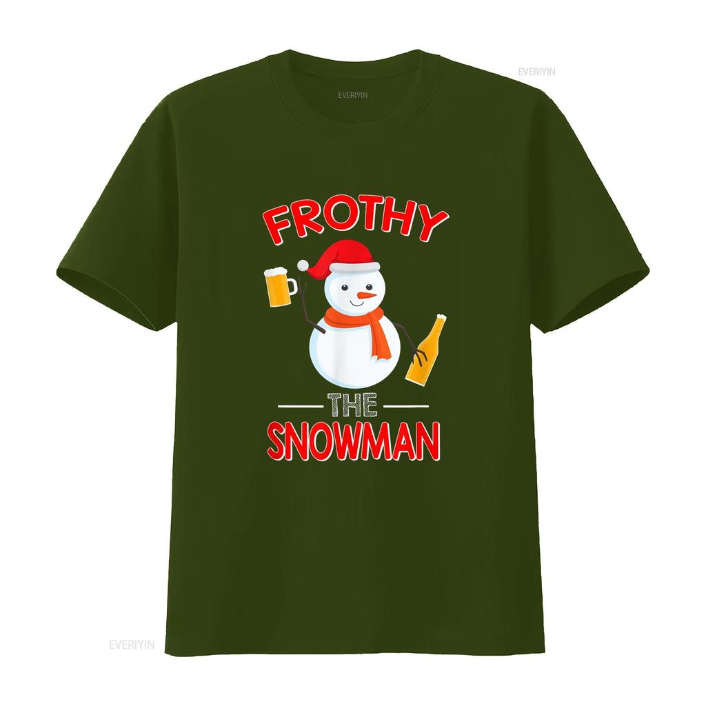 Frothy the Snowman Drinking Fun Christmas Beer T Shirt Vintage Washed Streetwear Designer Clothes Slightly Comfortable Homme