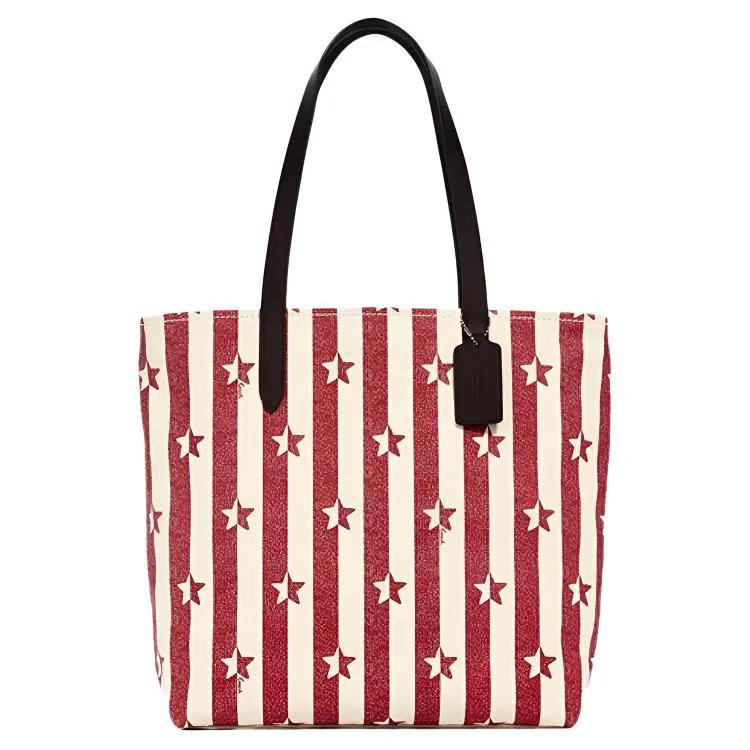 COACH Leather Tote Bag , Shopping Bag , Canvas Bag , Handbag , Shoulder Bag Large Women's Red White (Unisex) Shoulder Bags 1910 SVLM1