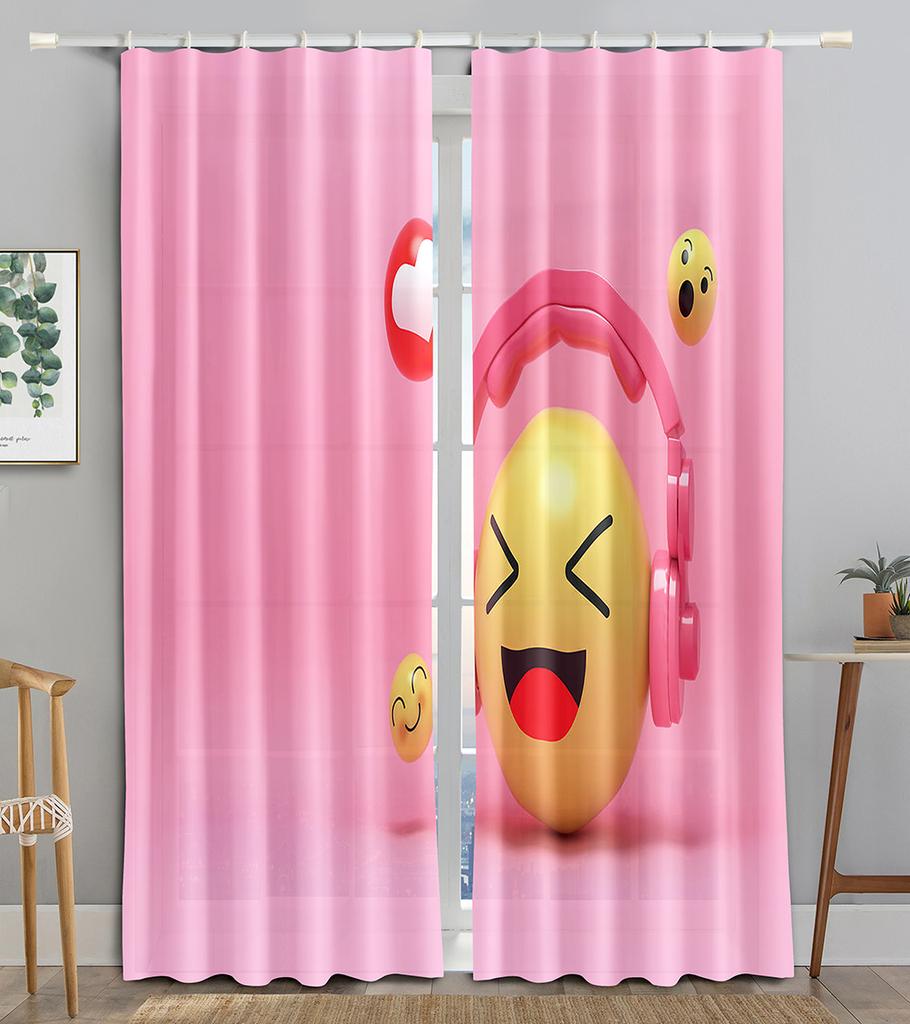 Earphone Music Red Heart Pink WaveBlackout Window Curtain for Living Room Bedroom Bathroom Kicthen Door Cupboard Decor Hooks