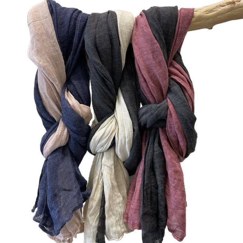 New High-end Color-blocking Sun Protection Large-size Cotton and Linen Hand Warm Shawl Versatile Linen Retro Scarf for Women