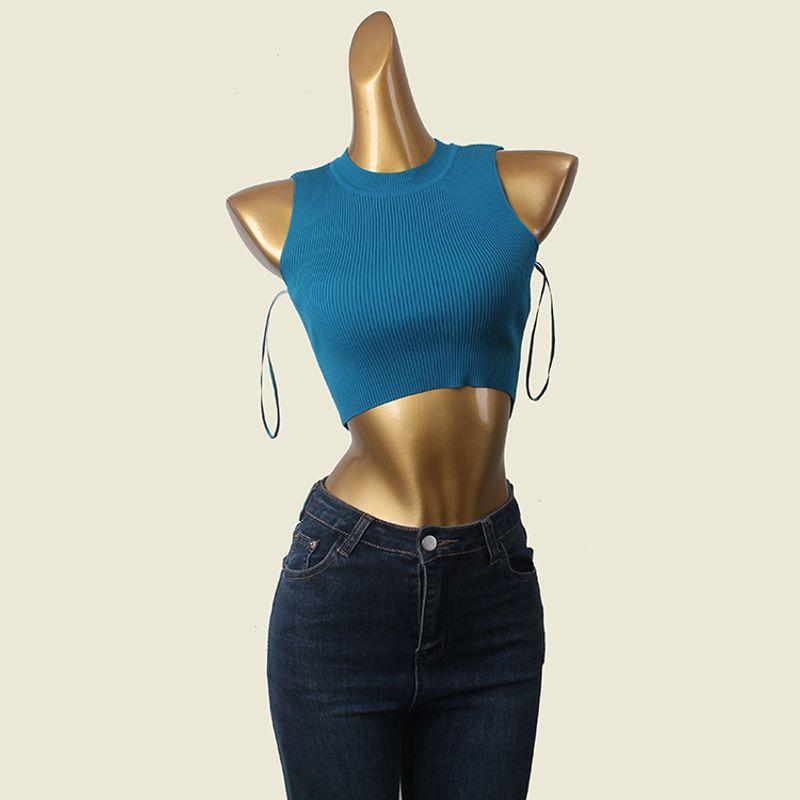 Outwear Sports Vest Thread High Elasticity round-Neck High Waist Short Crop Top Lunch Break Knitting Export Knitting Tops