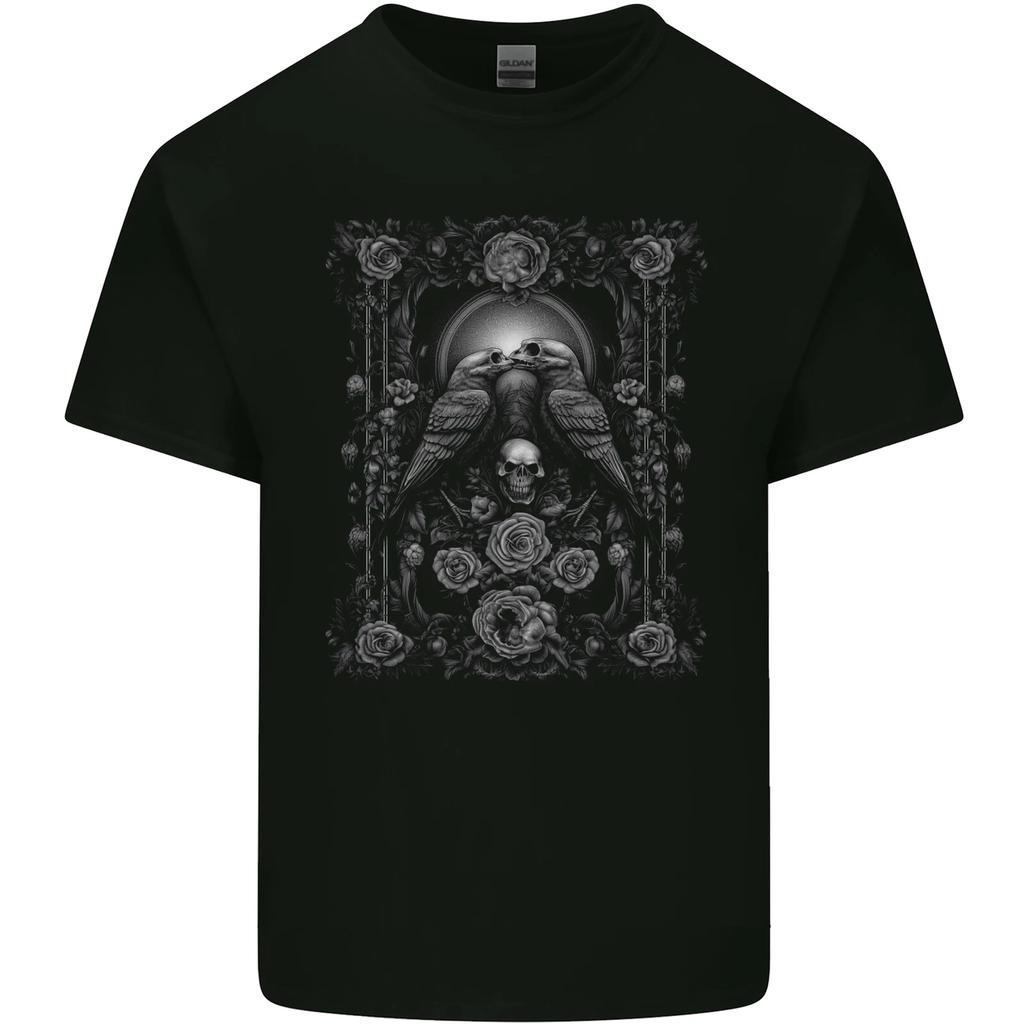 Dead Crows Skulls and Flowers Goth Gothic Kids T-Shirt Childrens