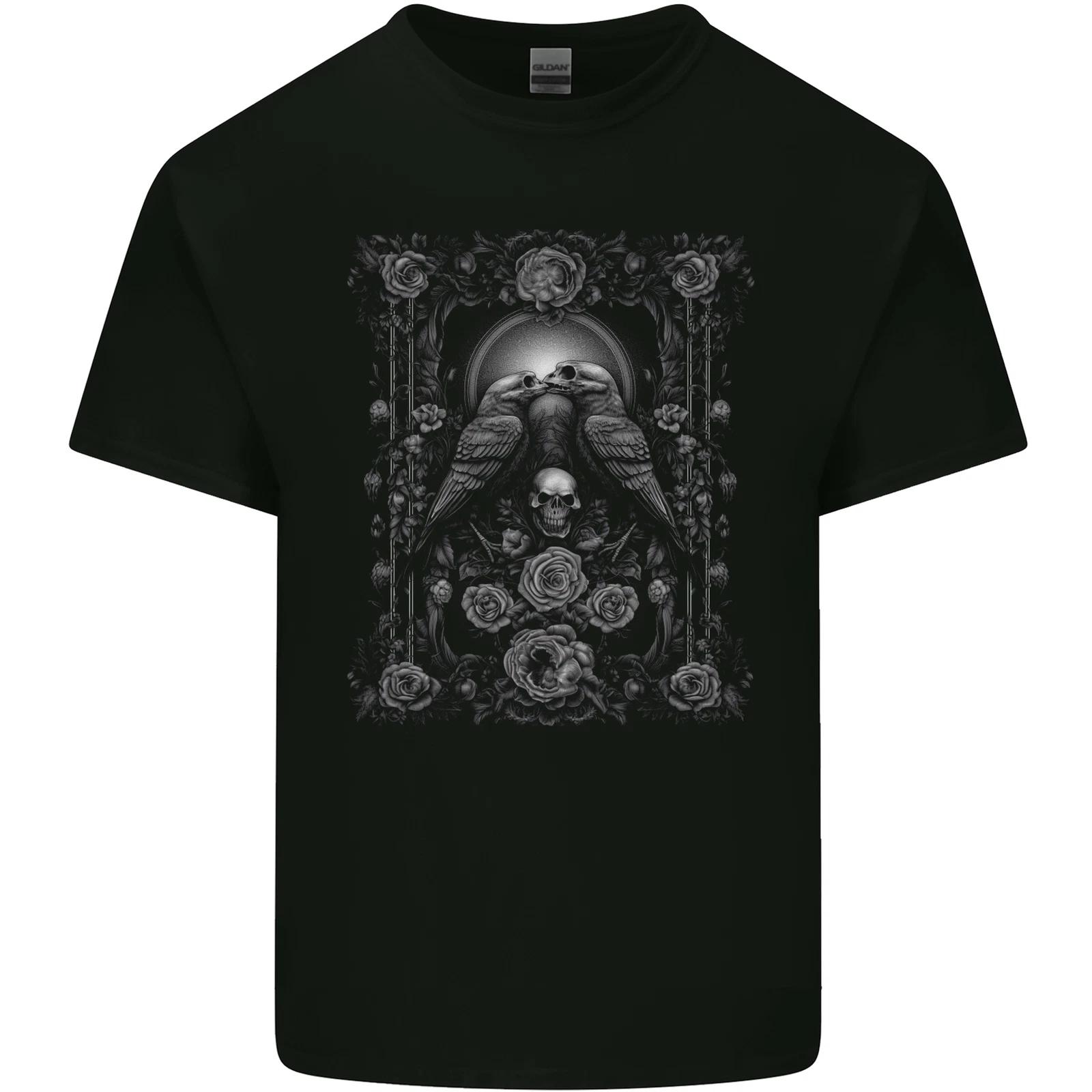 

Dead Crows Skulls and Flowers Goth Gothic Kids T-Shirt Childrens 3XL