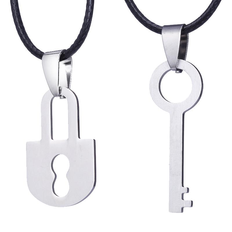 Fashion New Stainless Steel Charm Lock And Key Pendant Necklace Couple Lover Charm Necklace Jewelry Gifts