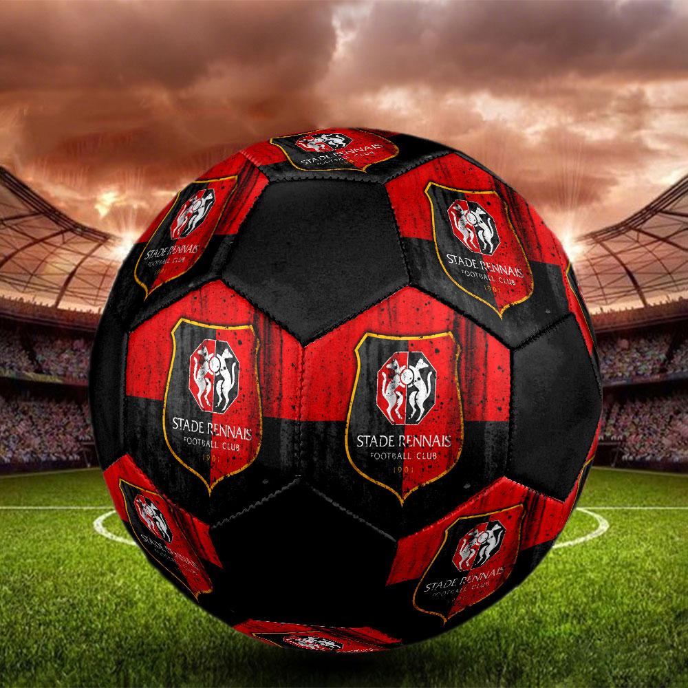 Stade Rennais FC Size 5 Soccer Ball, Machine-Stitched PVC, Durable & High Bounce, All Ages Fit, fan merchandise, matches & outdoor use.