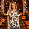 Women's V-Neck Short Sleeve Scrub Top with Pockets Halloween Print for Nurses and Caregivers