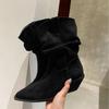Autumn and Winter New Fashionable Versatile Retro Short Boots Thick Heel Sleeve Short Boots Pleated Martin Boots