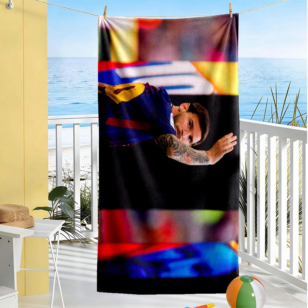Messi's Wall Pose Beach Towel Super Soft Microfiber Quickdry Fabric Comfortable Lightweight