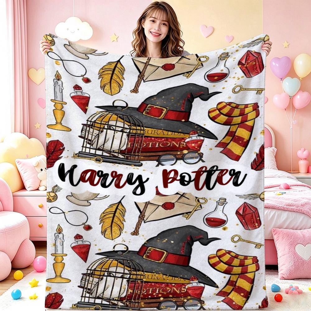 Harry Potter Magical Journey Printed Flannel Blanket Soft Comfortable Fleece Blanket For Living Room Bedroom Study Party Decor Birthday Gift