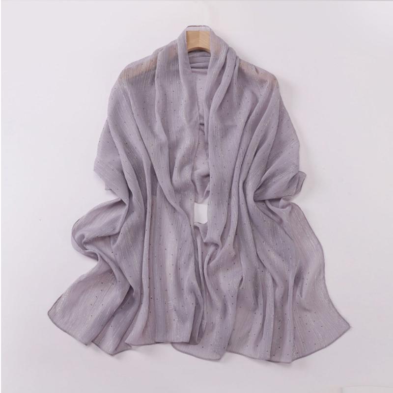 Spring Plain Wrinkle Rhinestone Shiny Shimmer Shawls Scarf for Women Ramadan High Quality Wrap Beach Stole Bufandas Muslim Hijab