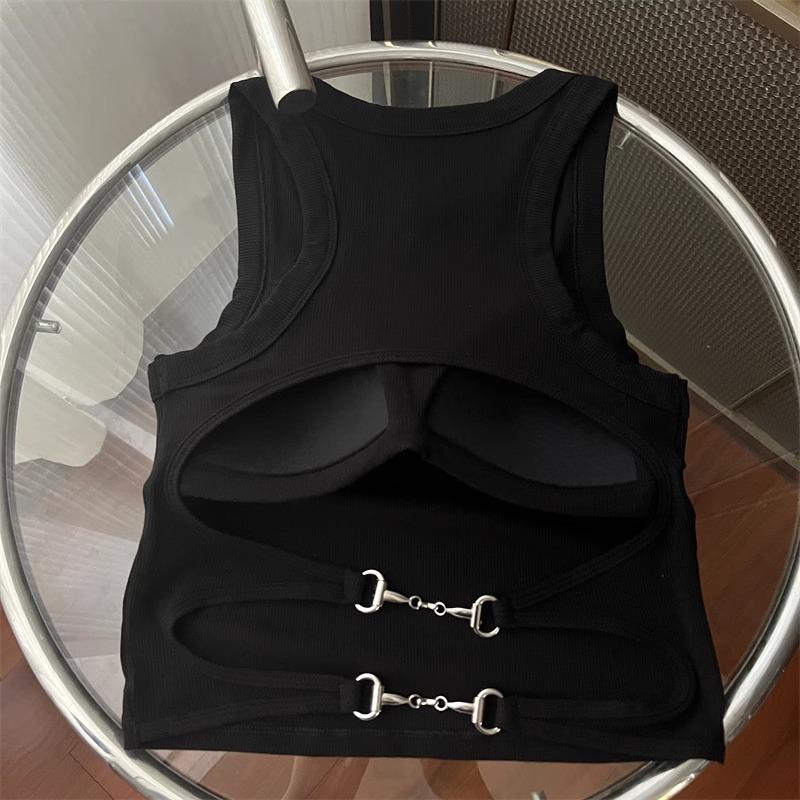 

Trendy Women s Strappy Tank Top with Metal Buckle and Chest Pads One Size (80-130) чёрный