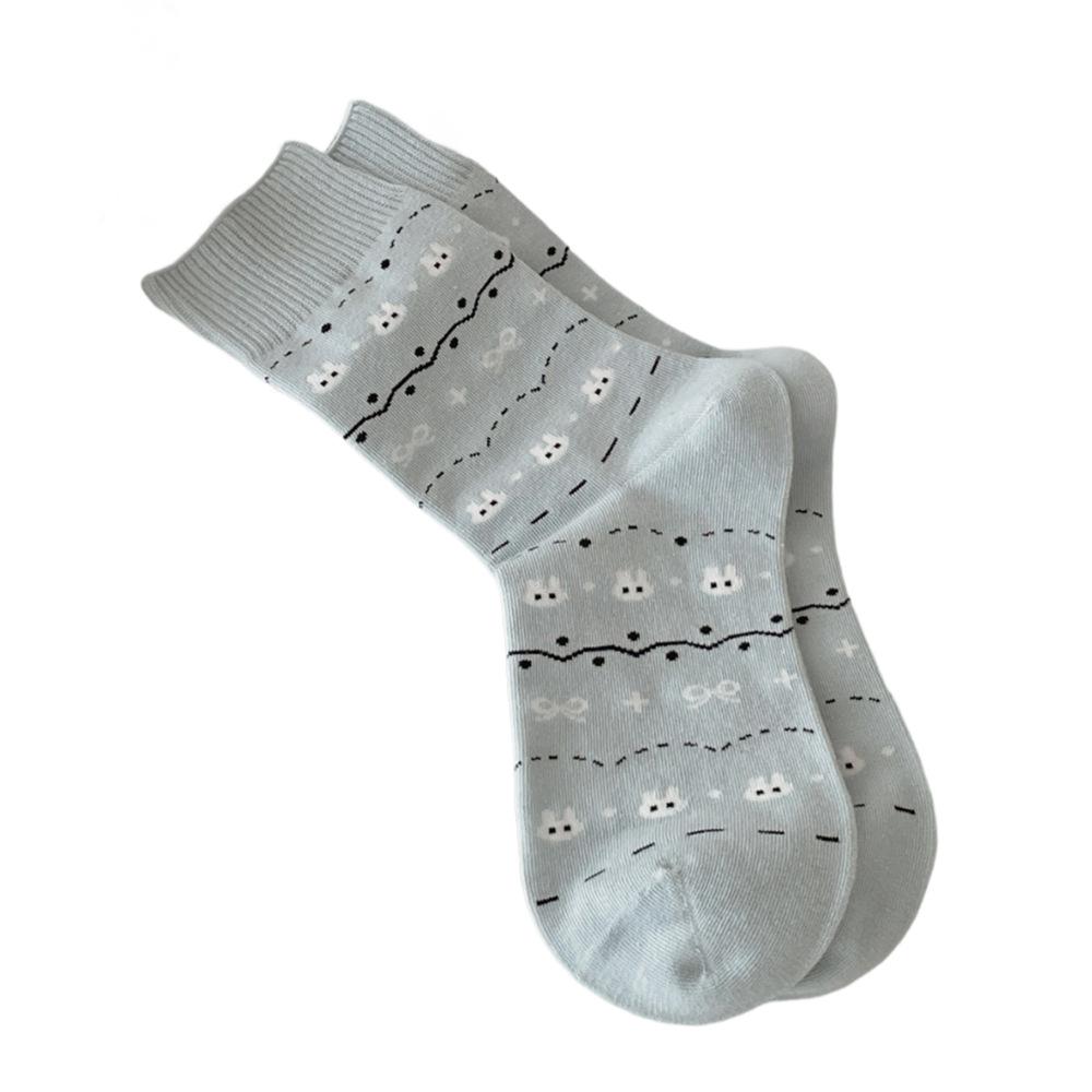 Cartoon Puppy Embroidery Cute Socks Women Autumn and Winter Middle Tube Socks Korean Striped Cotton Knitted Elastic Long Socks