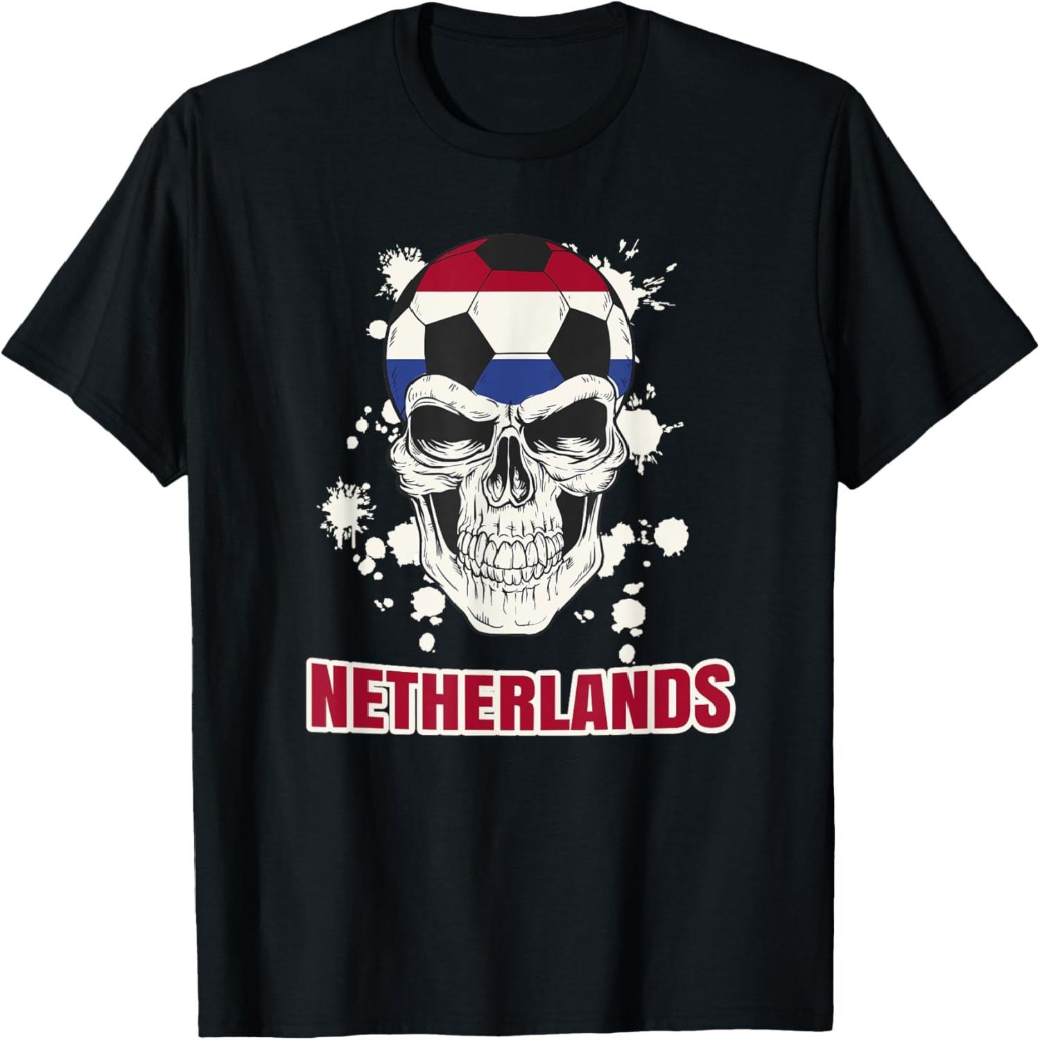 Netherlands Football Dutch Soccer Player Skull T-Shirt S