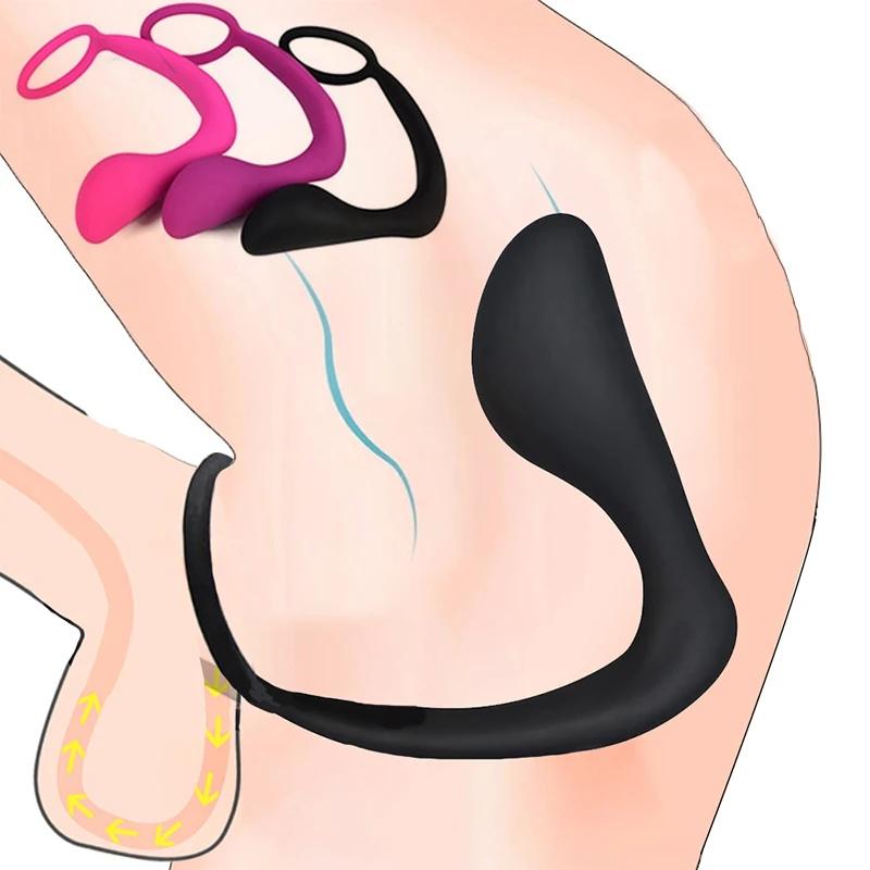 Double Ring Anal Plug Male Dildo Prostate Massage Vibrator Silicone Delay Ejaculation Adult Masturbator Couples Sex Toys For Men