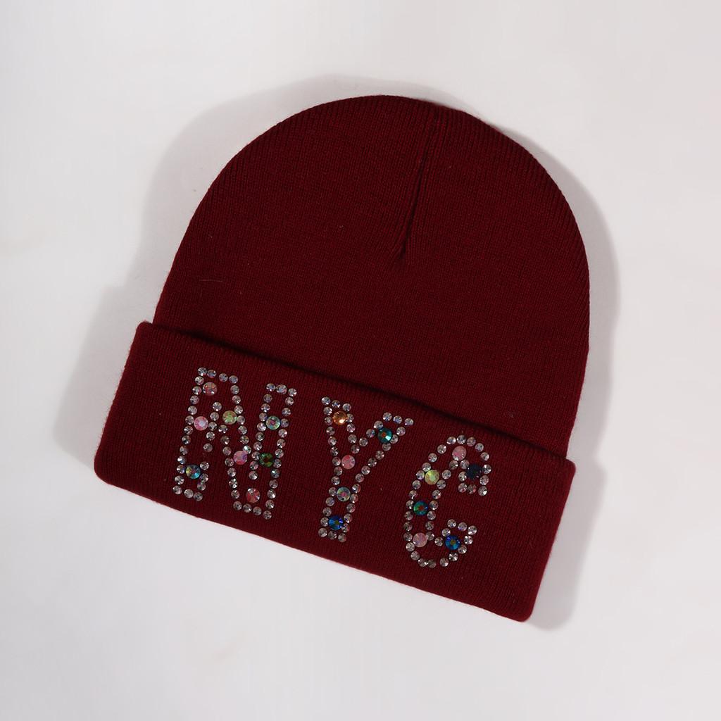 Rhinestone Nyc Letters Knit Hat For Unisex Autumn Winter Warm Cap Fashion Gift
