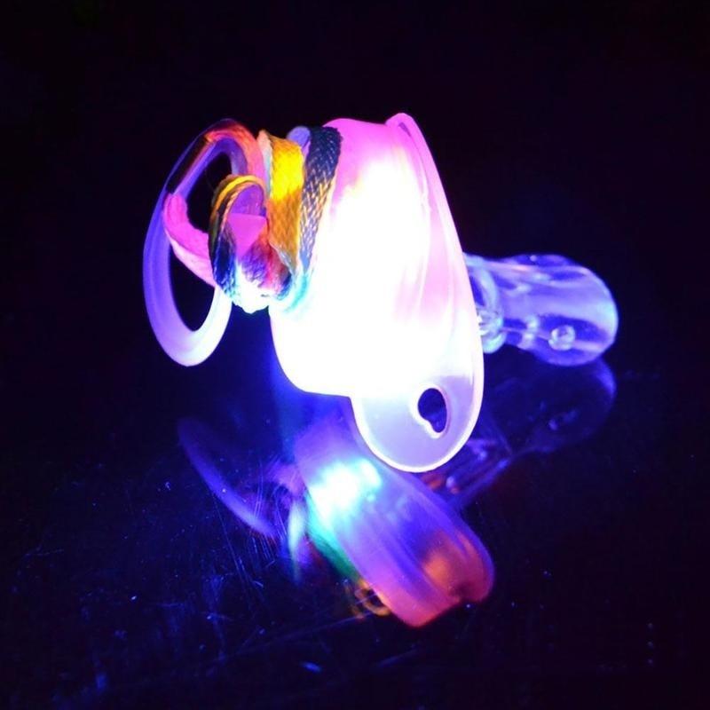 Light Up Pacifier LED Rave Party Glow Glowing Whistle Flashing Lanyard Blinking
