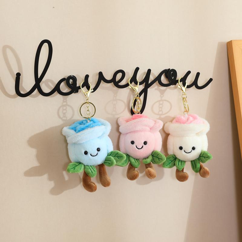 1pc Flowerpot Plush Flower Pendant Cute Key Ring Keychain Rose Tulip Anthurium Succulent Plant Stuffed Fashion Accessory Gift