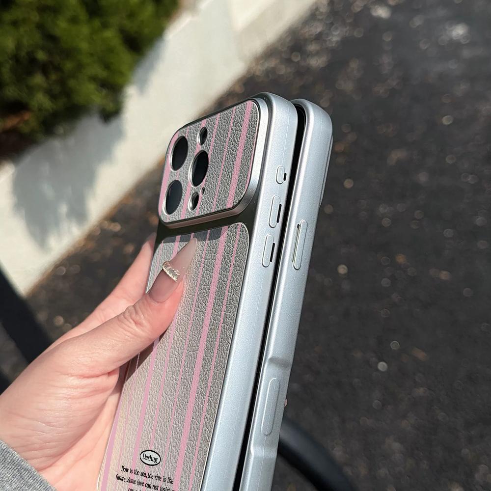 INS Pink Striped Electroplated Glossy Phone Case for iPhone 17 16 Air 11 12 13 14 15 Pro Max 7 8 Plus X XR Protective Soft Cover