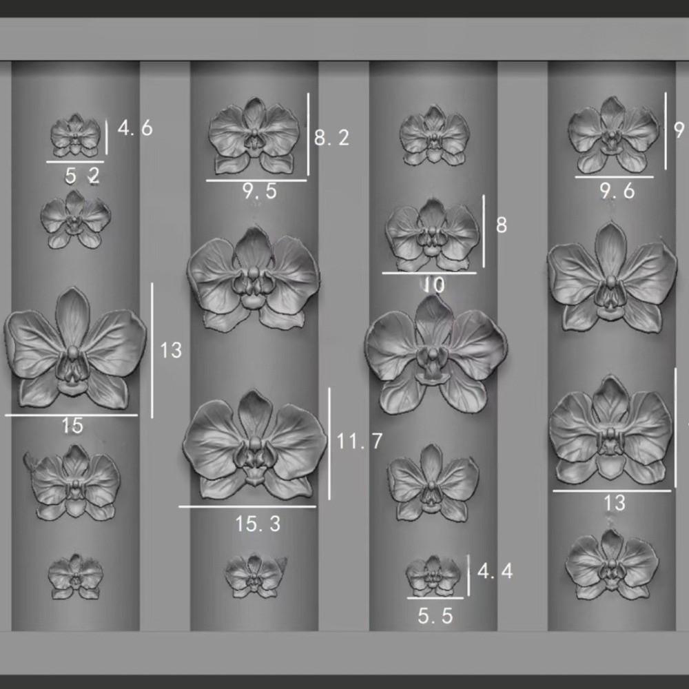 Silicone Nail Art Carving Template Flower Pattern Carving Template 3D Phalaenopsis Flower Mold Reusable Butterfly Orchid Design