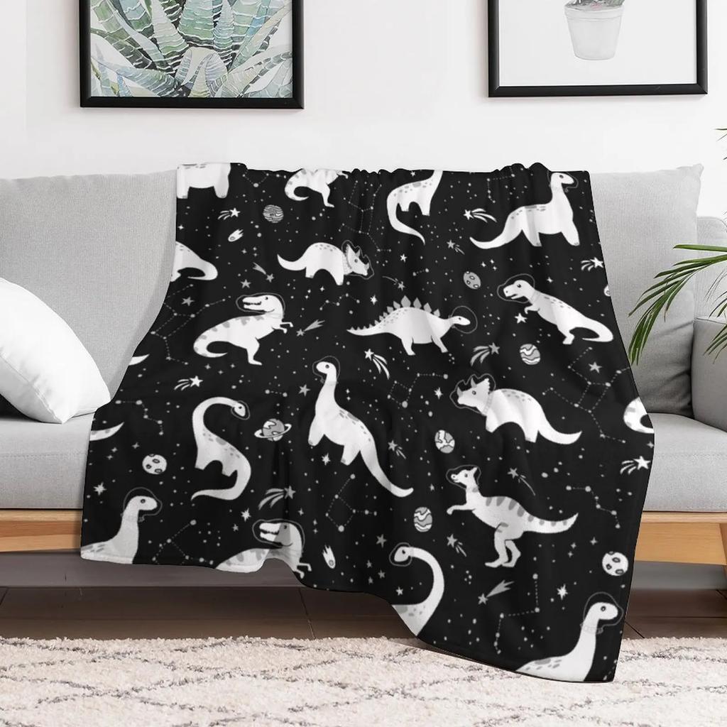 Space Dinosaurs Throw Blanket Warm Accent Blanket for Living Room Decoration