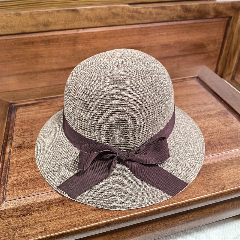 Hat schoolgirl tide bucket hat breathable straw pot hat foldable sun hat sunscreen top hat bow