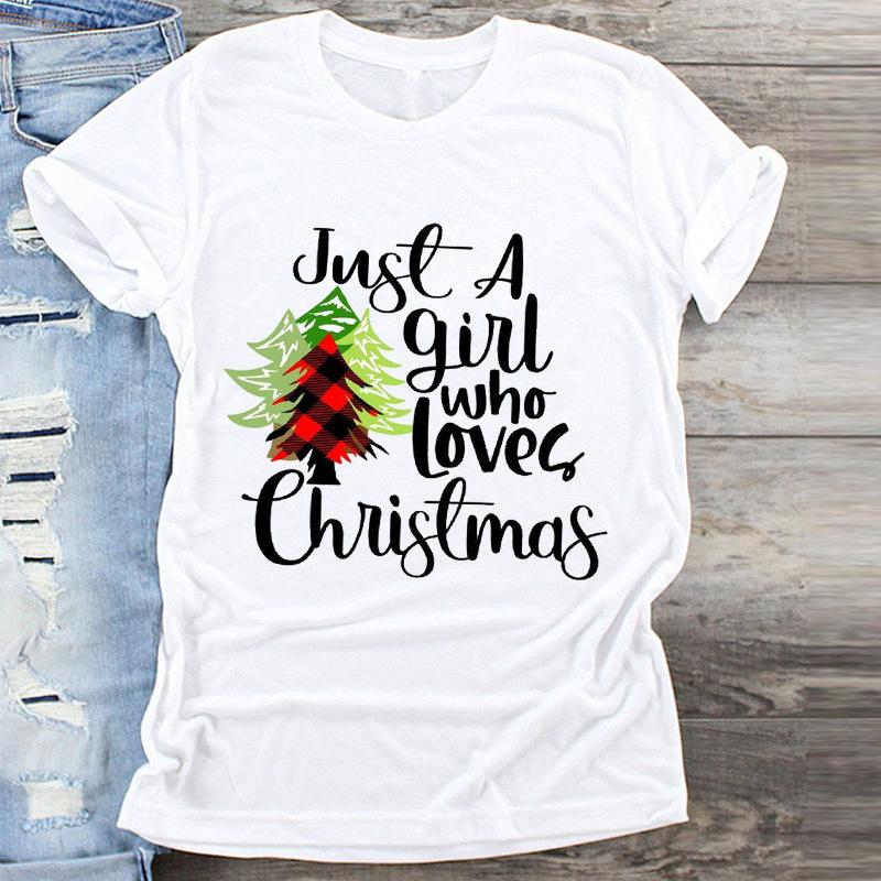 Fashion Cute Christmas Tree Graphics Women T-Shirts Summer Blouse Loose Short Sleeve Shirts O-Neck Tops Female Clothes