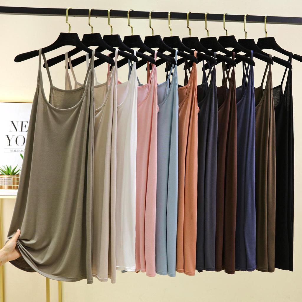 Women's Summer Modal Camisole Dress - Sleeveless, Anti-Transparent Lining, Casual Long Vest Dress