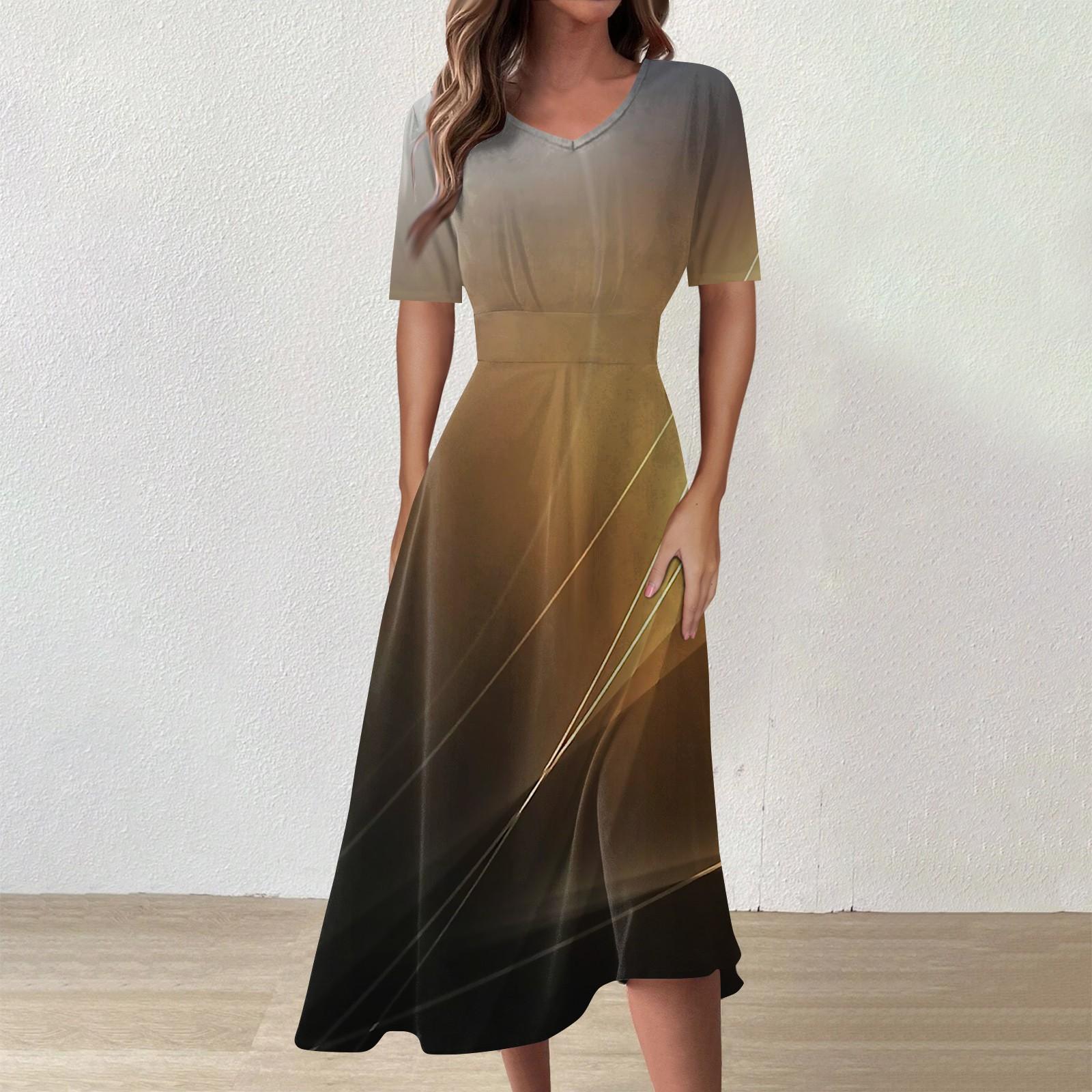 

Женское повседневное модное платье с цветным V-образным вырезом и коротким рукавом на талии, длинное свободное платье XL жёлтый