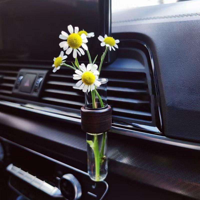 Car Vase Vent Clip Auto Glass Tube For Plants Decor Long-Lasting Anti-Slip Glass Freshener For Interior RVs Family Friends Plant