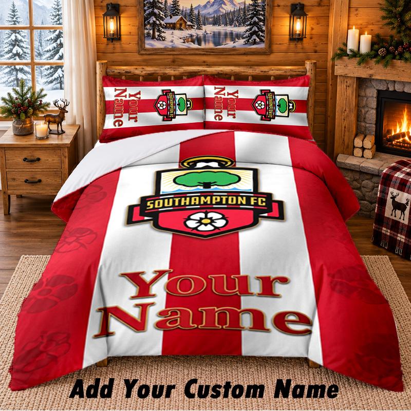 Southampton FC Pattern Bedding 3Pcs Set Custom Name, Bed Sheet And Pillowcases For Home Bedroom