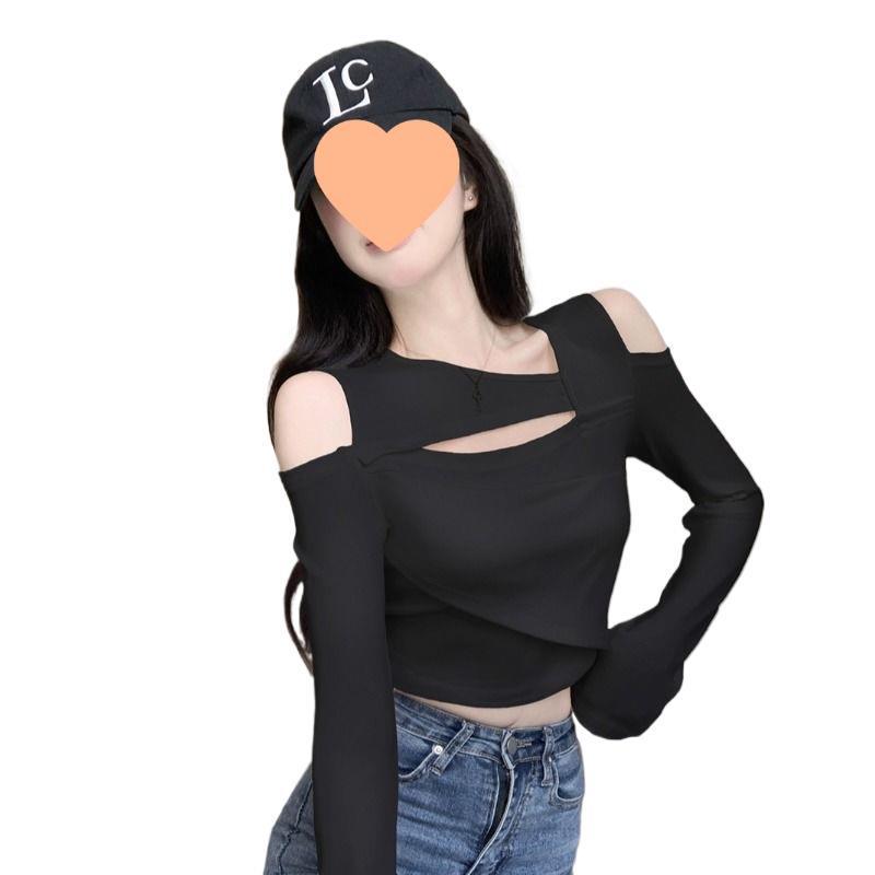 Chic Spicy Girl Off-Shoulder Long-Sleeve Slim Fit T-Shirt for Women - Autumn/Winter 2025