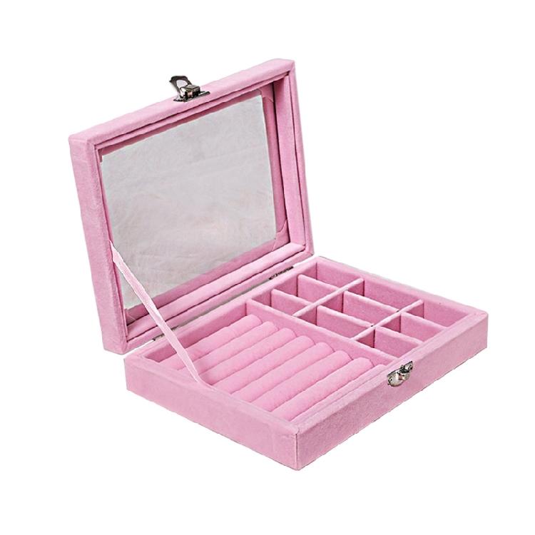 

Dustproof Organizer for Earring Ring Necklace Velvet-Clear Lid Jewellery Holder 1 розовый