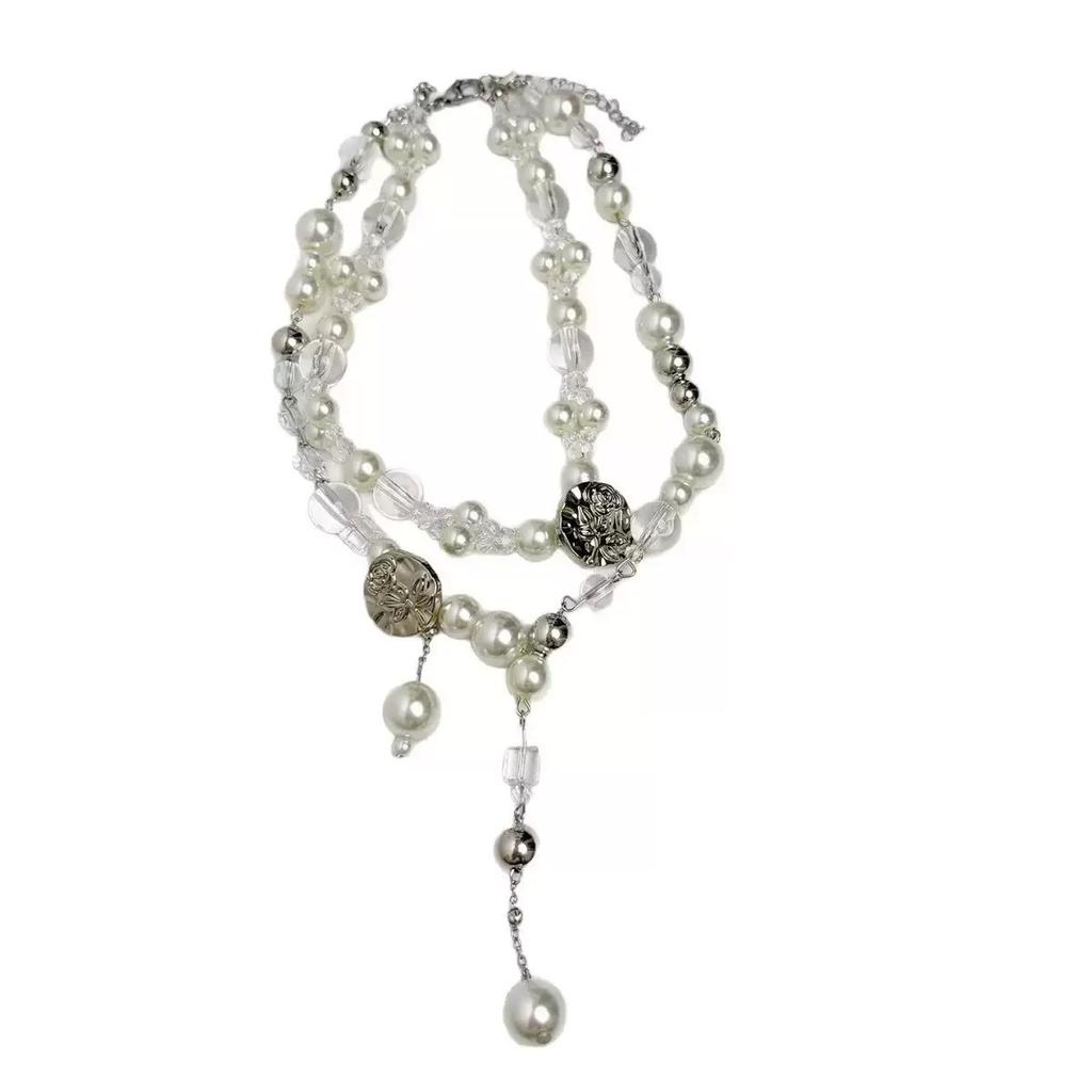 Pearl Rhinestone Tassel Necklace, Light Luxury Multi-layer Elegant Women Clavicle Choker