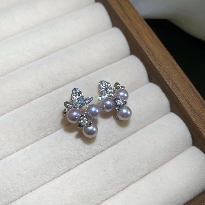 Zircon flower pearl earrings necklace retro temperament elegant jewelry set light luxury high-end jewelry women