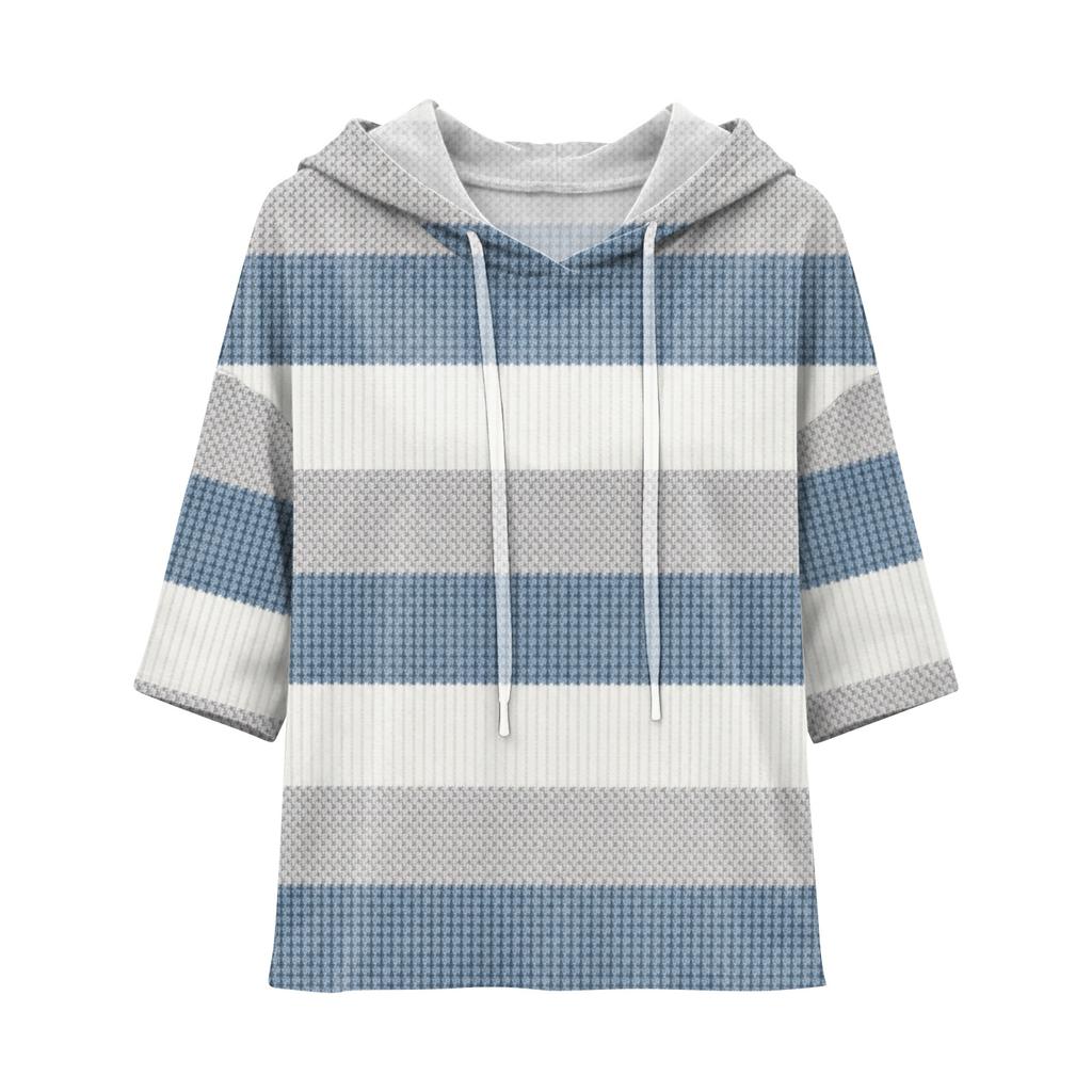 Damen Casual Kapuzen-T-Shirt mit 3/4-Ärmel und geometrischem Aufdruck