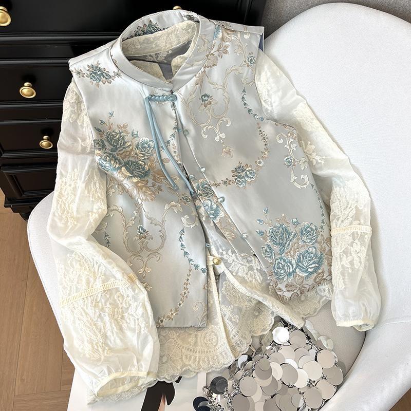 Vest Sleeveless Vest Women's Early Spring Vintage Buckle Jacquard Embroidered Vest