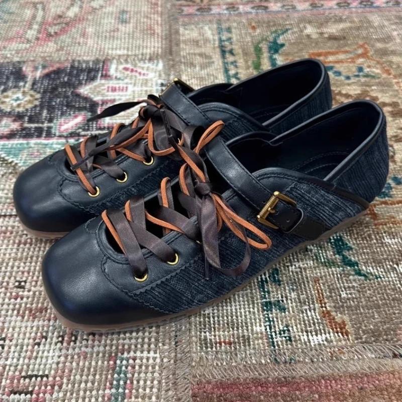 Fashion Brand Lace-up Ballet Flats Women Shoes Shallow Comfort Sporty Casual Shoes Female Buckle Fashion Designer Shoes Zapatos De Mujer