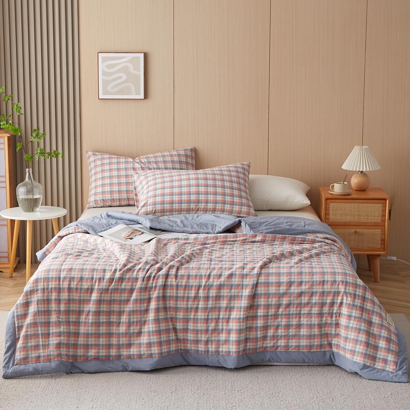Simple Geometric Plaid Summer Quilt Japanese Style Soft Skin-friendly Air Conditioning Thin Quilt Bedroom Travel Throw Blanket