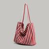 Korean Lazy Wind Striped Canvas Bag Niche Design Handbag Versatile Large Capacity Commuter Shoulder Tote Bag